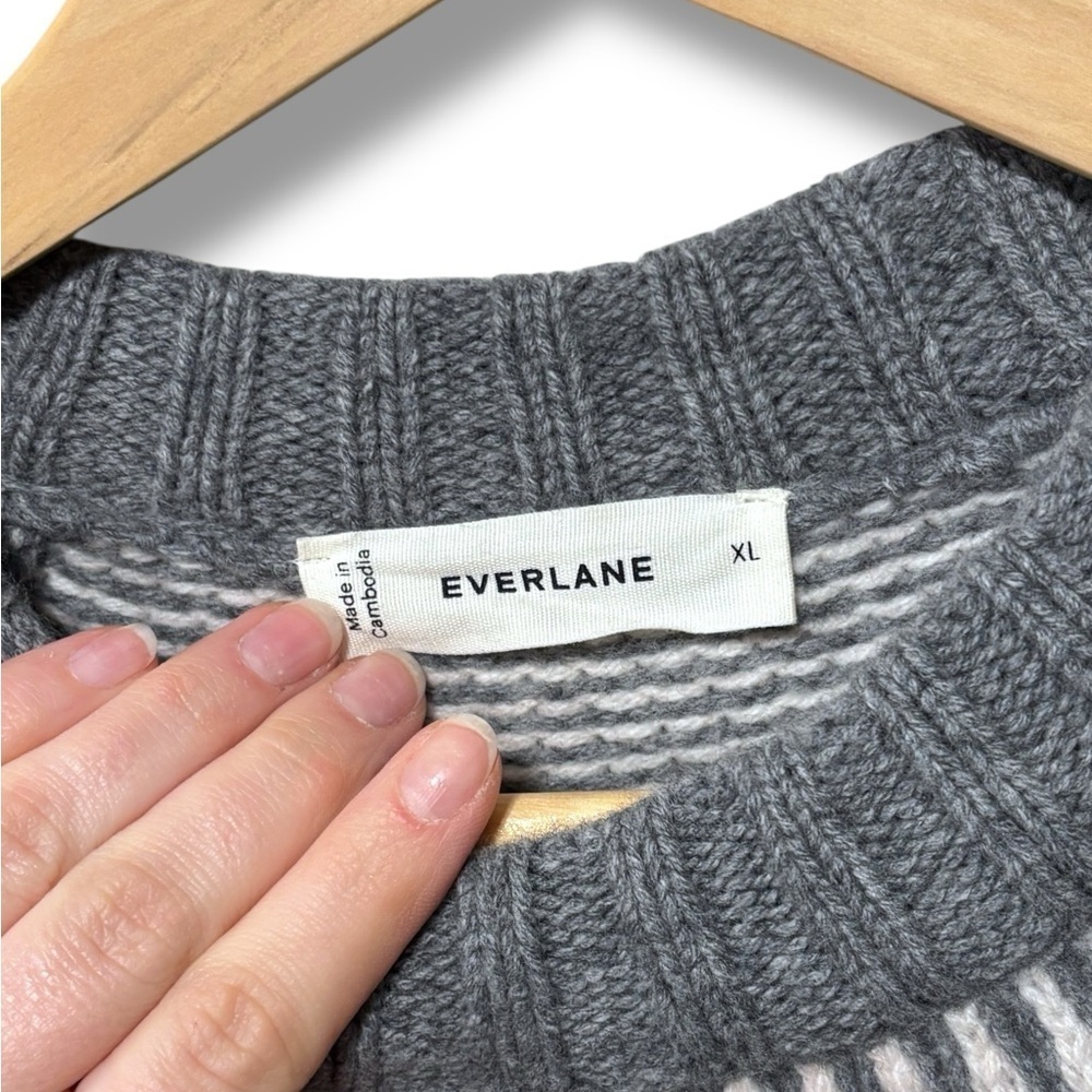 Everlane The Fair Isle 100% Wool Crewneck Black White Scandinavian Sweater XL - Picture 6 of 10